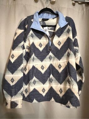 Pendleton Half-Zip Pullover Sweater in Blue and Cream